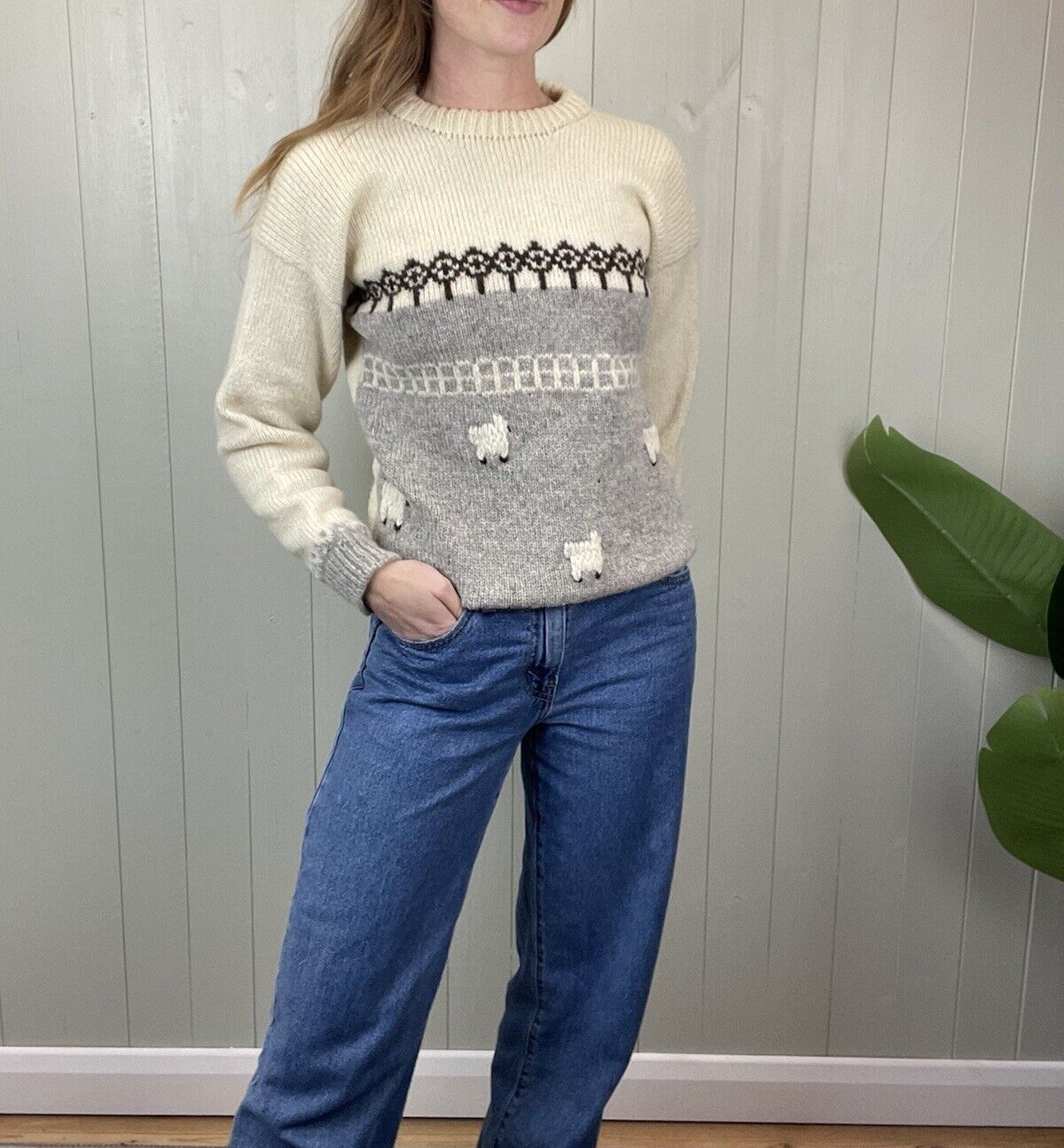 Vintage Size S 6-10 Cream Sheep Wool Chunky Knit Jumper