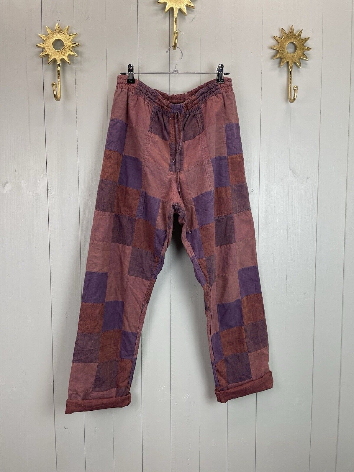 Vintage Size S 8-12 Purple Boho Hippy Patchwork Cotton Trousers Bishopston