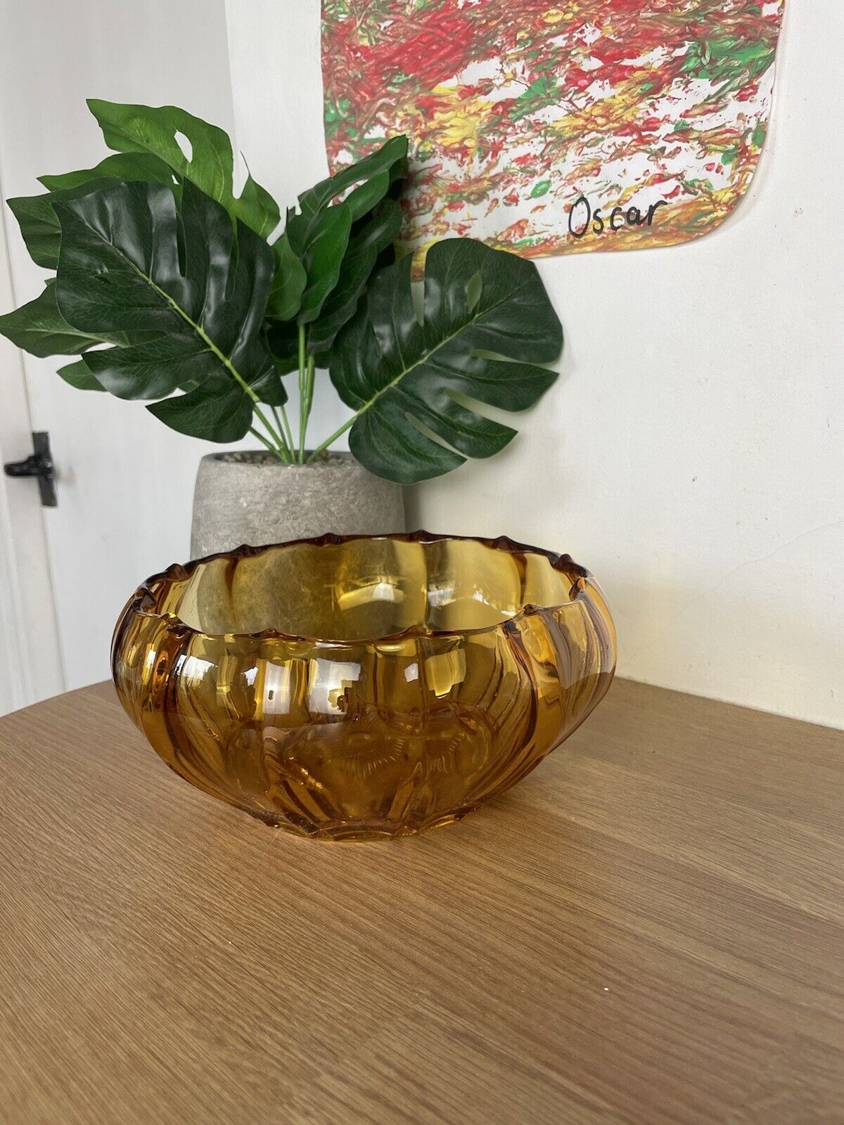 Vintage Art Deco Amber Glass Czech Bowl