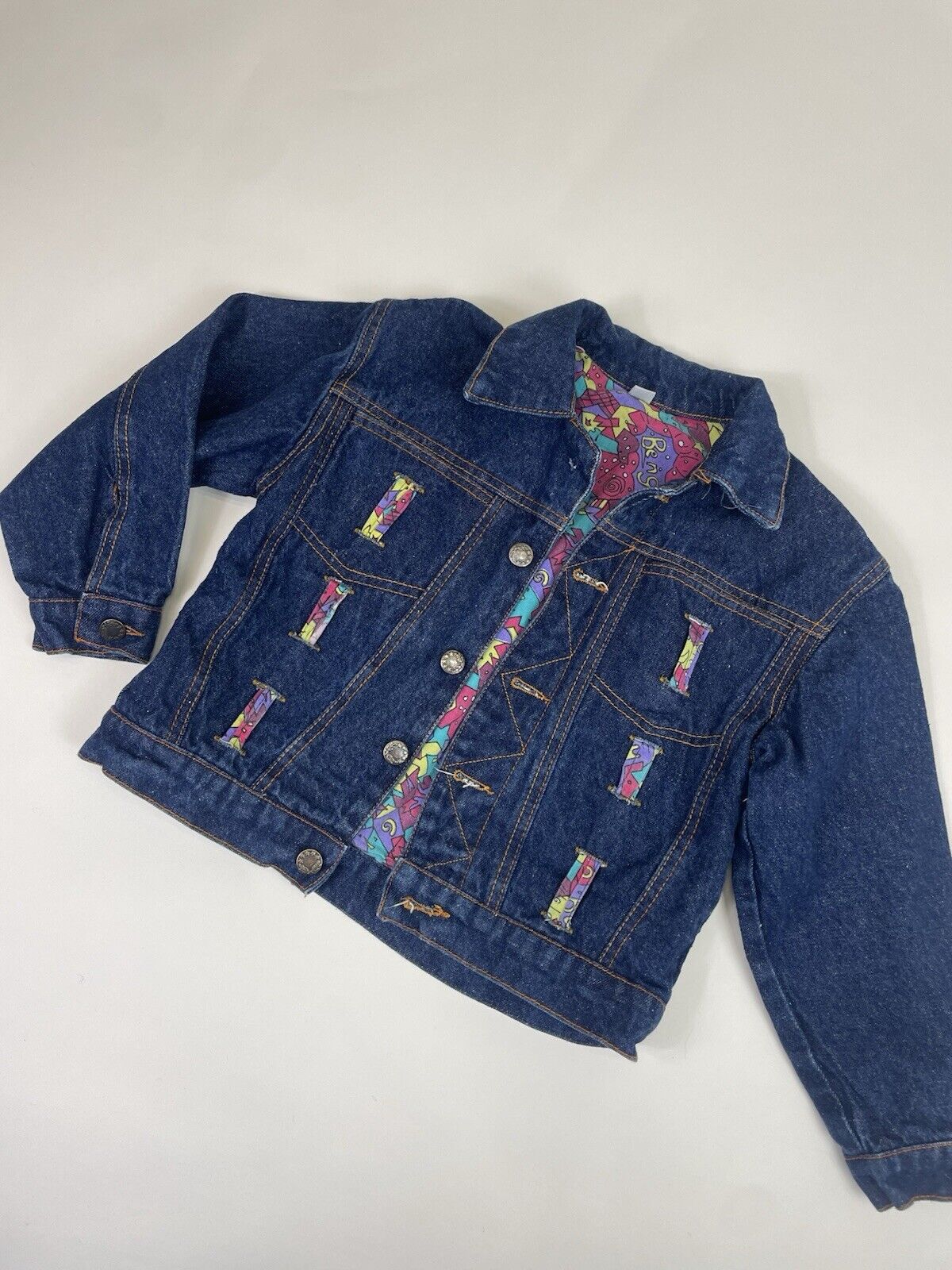 Vintage 90s Aged 5-6 Years Funky Lining Indigo Denim Jacket