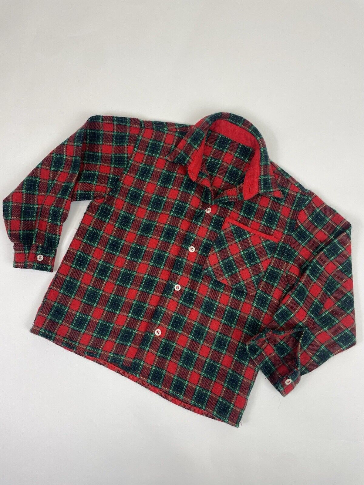 Vintage Aged 4 Years Red Check Thick Wool Blend Lumberjack Shirt