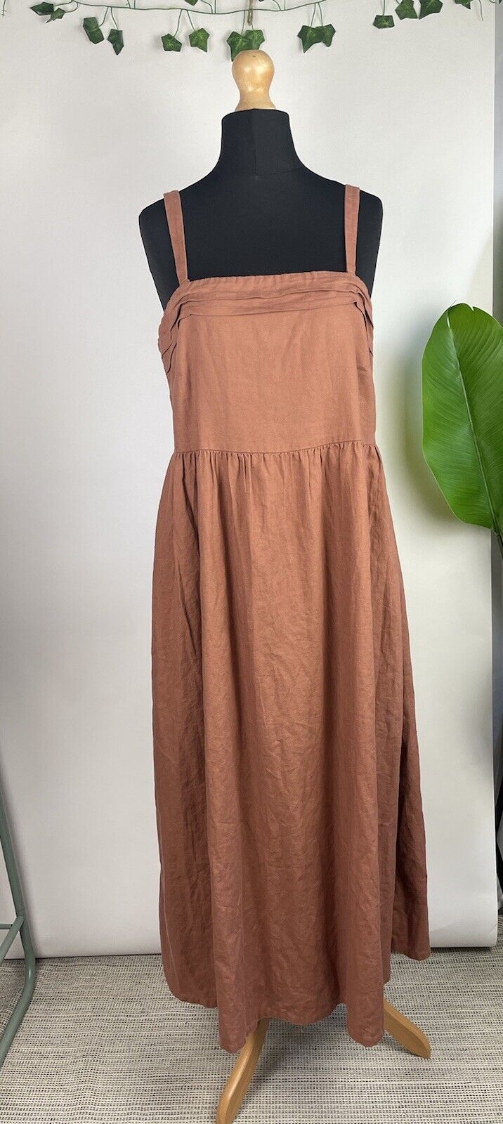 Size 16 Mocha Brown Strappy Linen Blend Midi Sun Dress Joie