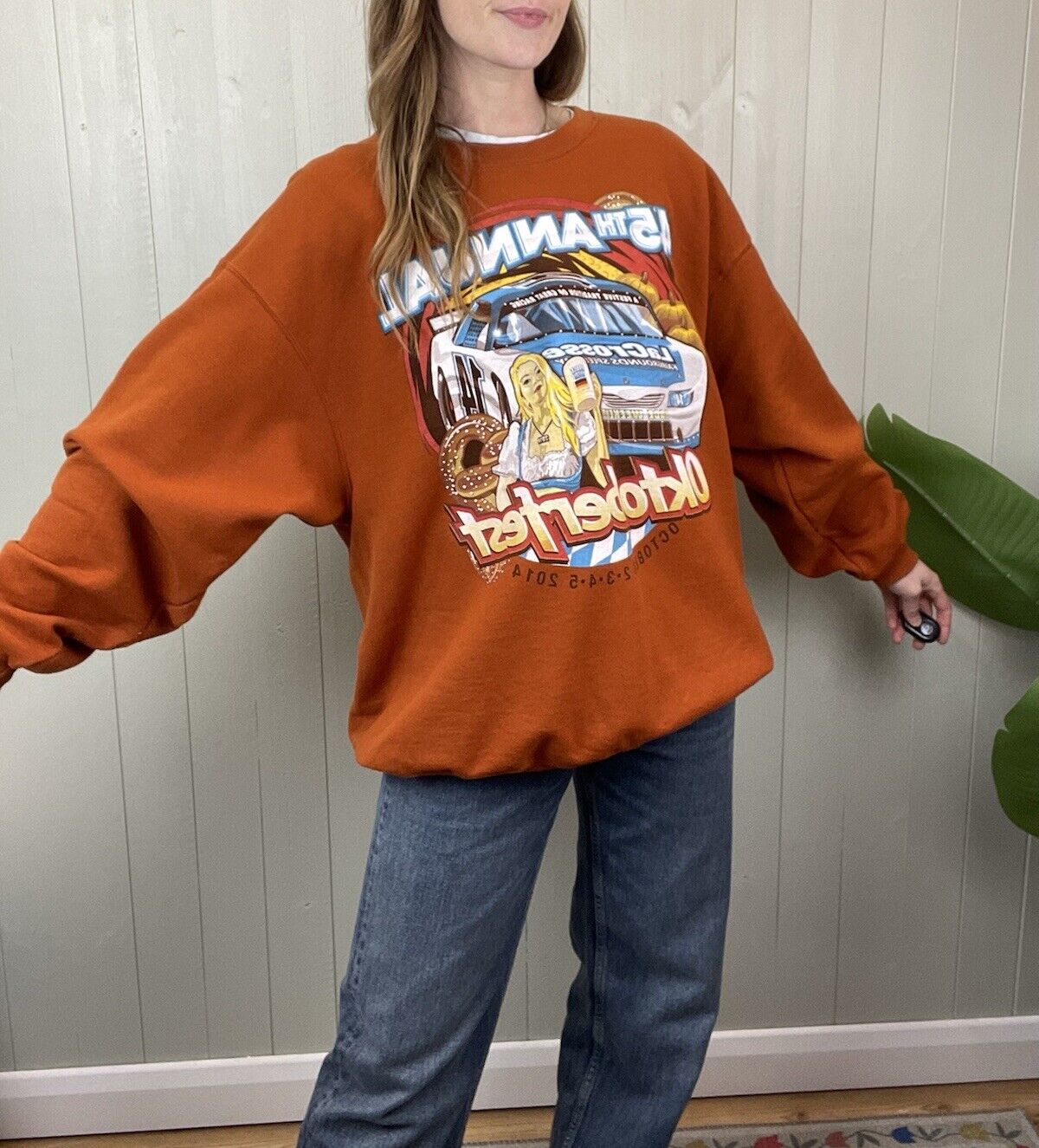 Size XL 12-20 Burnt Orange Oktoberfest Racing Graphic Sweatshirt Jumper