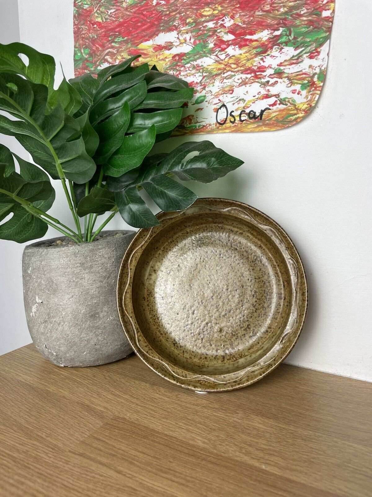 Vintage Handmade Earthy Stoneware Round Dish