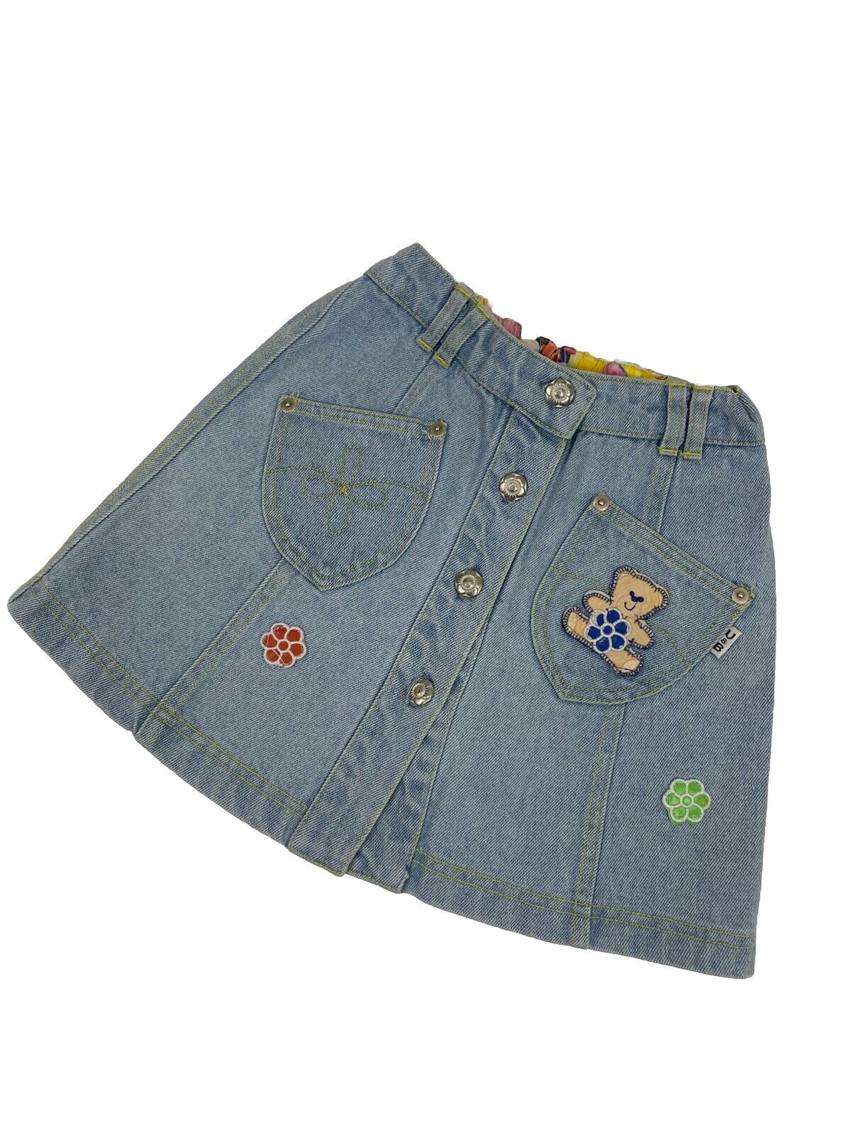 Vintage Girls Aged 5-6 Embroidered Teddy Denim Skirt Urla & Burla