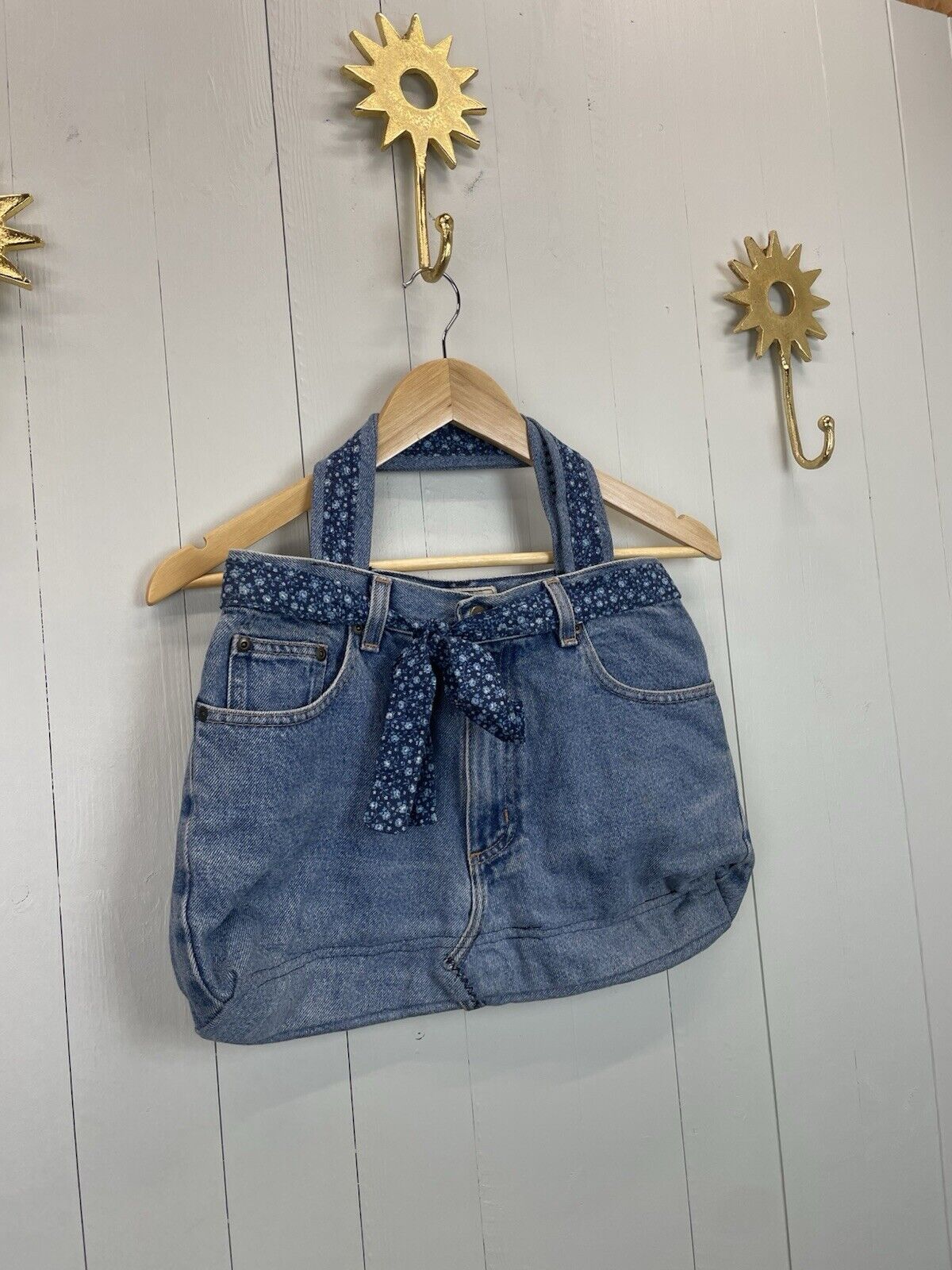 Vintage 90s Blue Denim Tie Belt Shoulder Tote Bag L L Bean