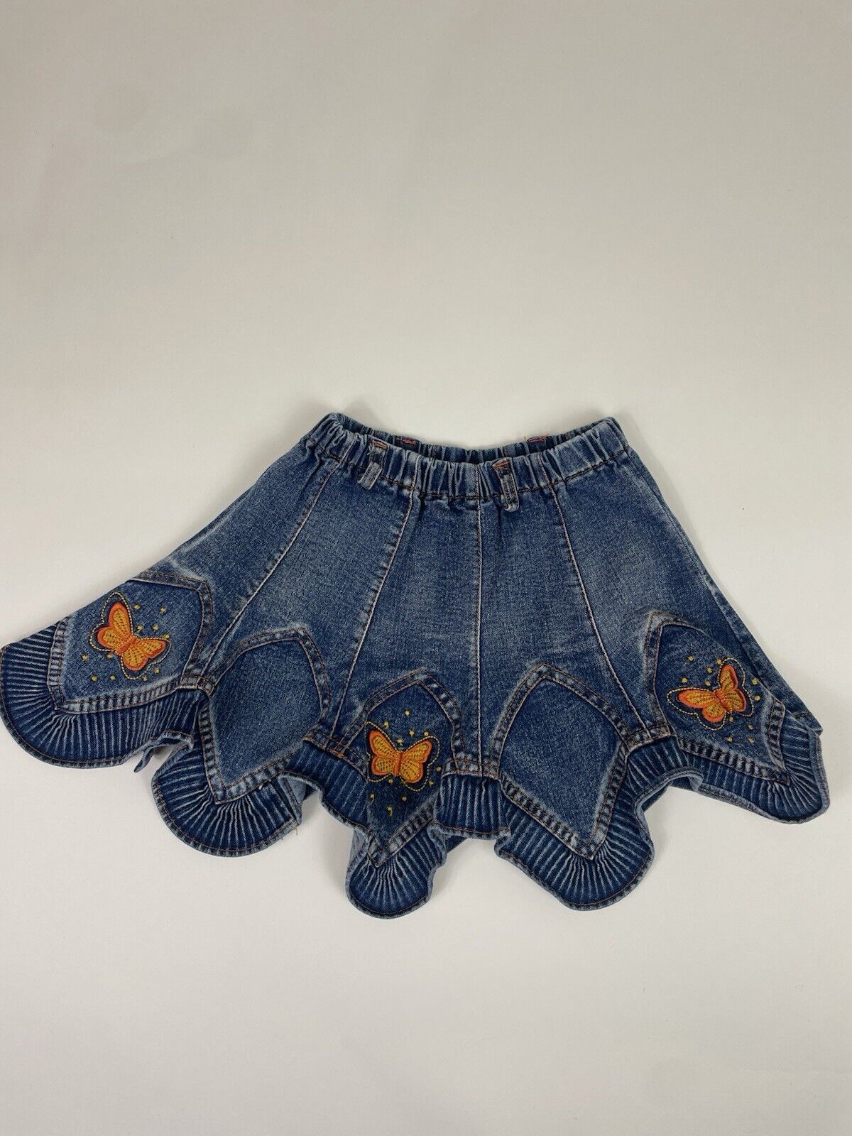 Vintage Girls Aged 5-6 Embroidered Butterfly Denim Boho Gypsy Skirt