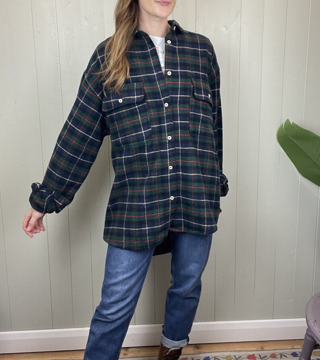 Vintage Size 2XL 14-20 Dark Green Check Wool Shirt/Overshirt Rifle