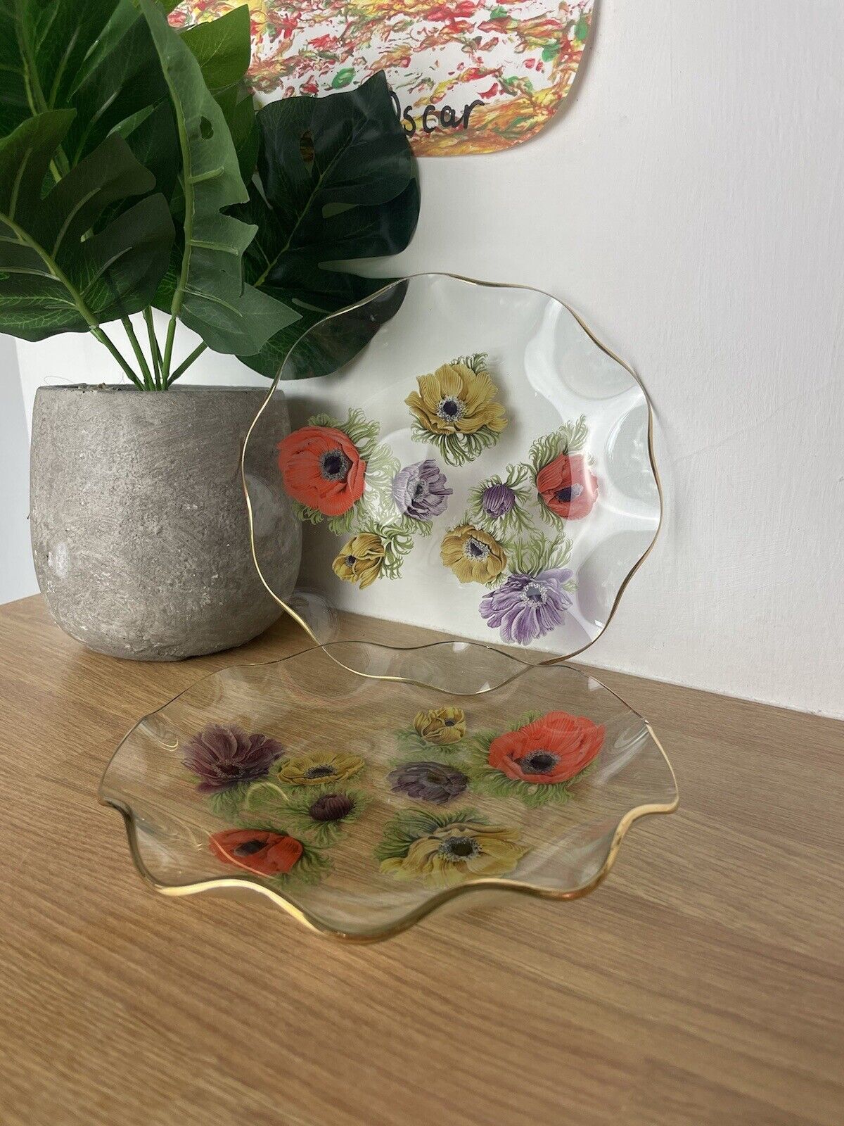 Vintage Pair Of Floral Printed Glass Side Plates