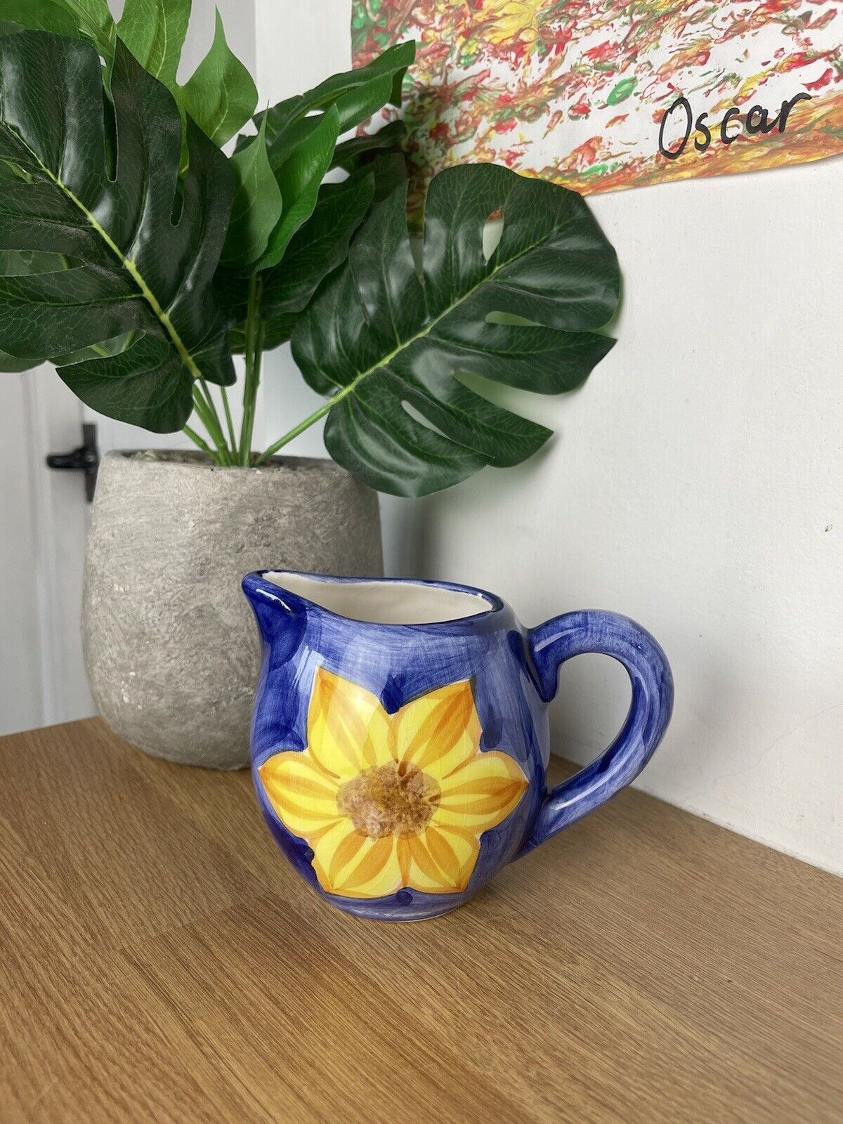 Vintage Handpainted Blue Sunflower Small Milk Jug