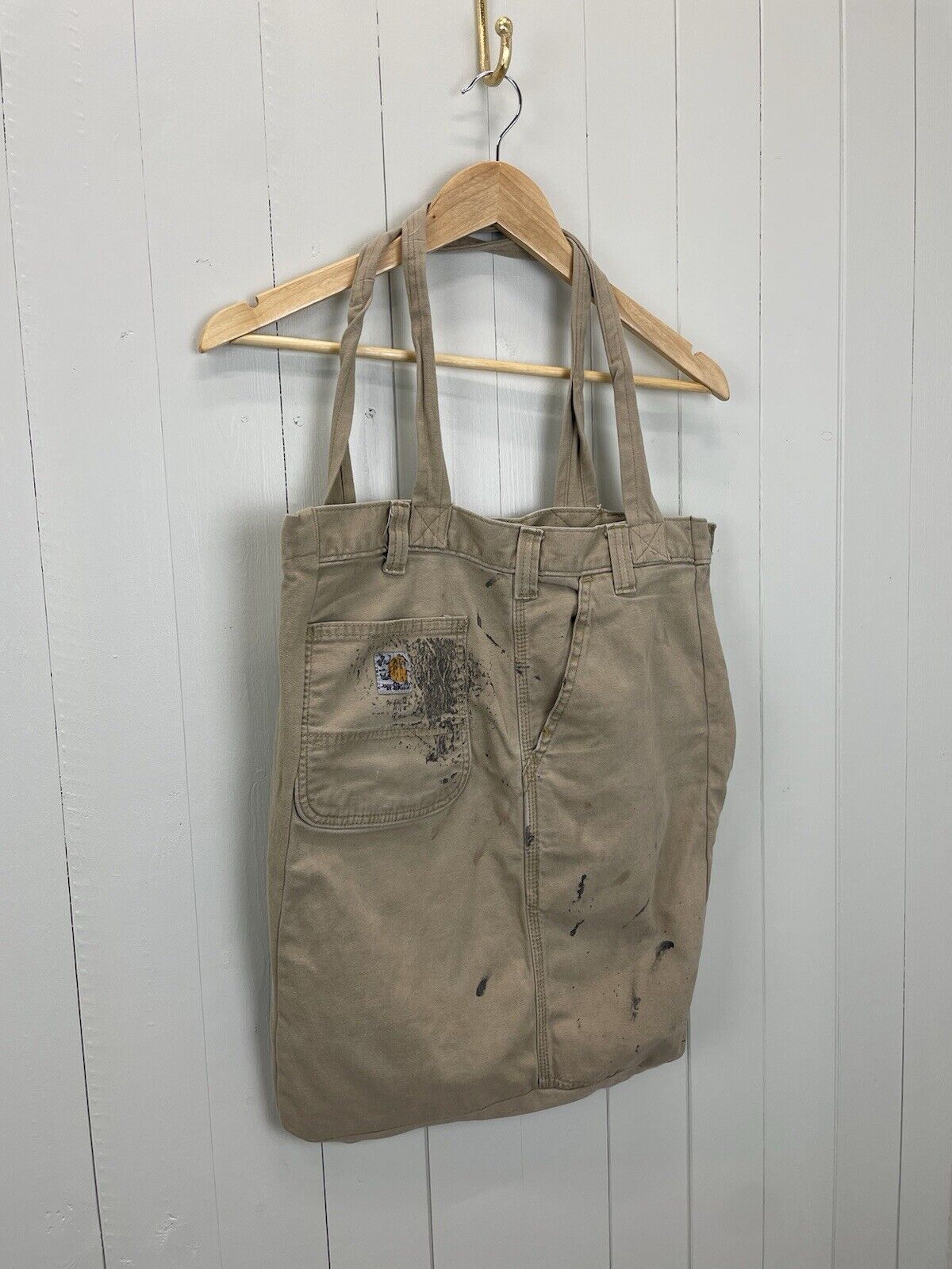 Vintage Reworked Beige Carhartt Denim Carpenter Shoulder Tote Bag