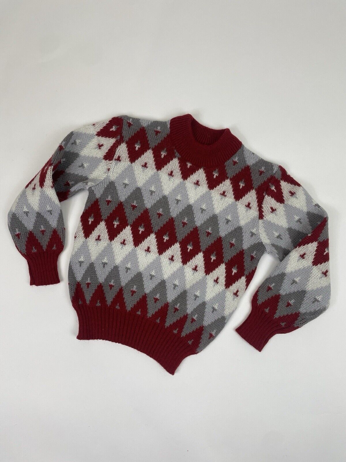 Vintage Aged 5 Years Red Argyle Diamond Knit Jumper