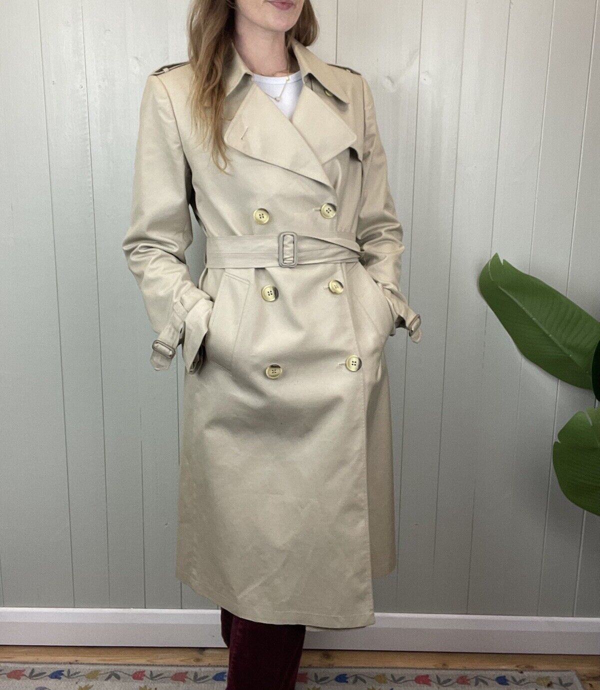 Vintage Size M 8-12 Cream Neutral Belted Trench Mac Coat Micheli