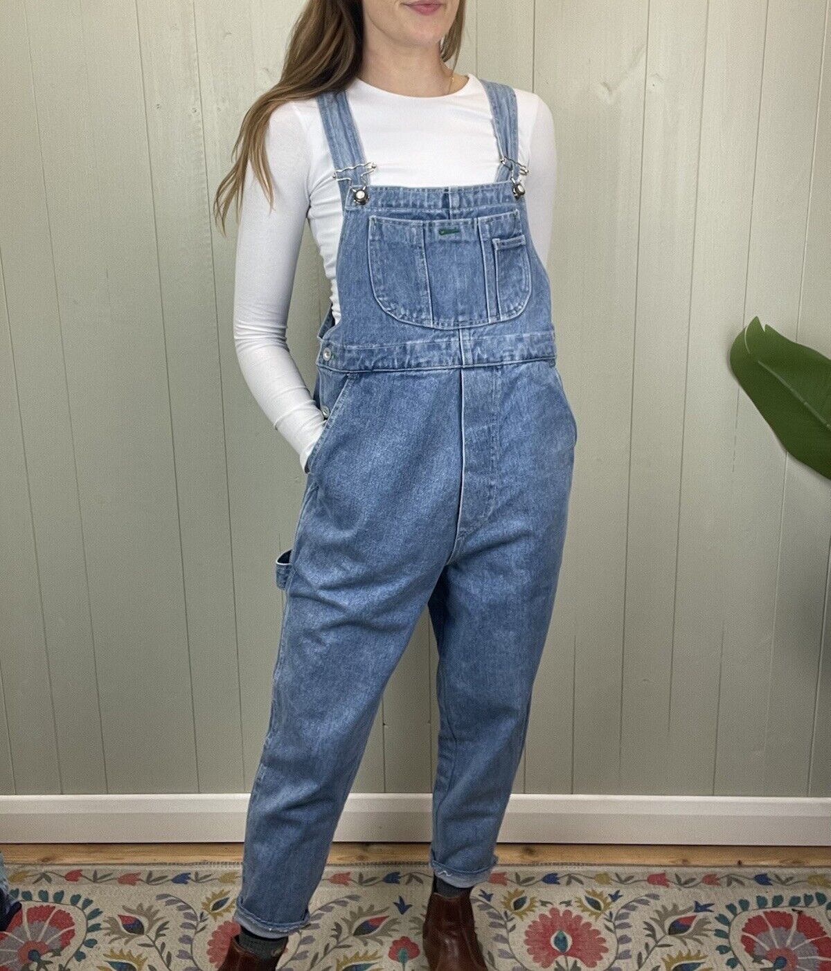 Vintage 90s Size M 10-12 Blue Denim Worker Carpenter Dungarees