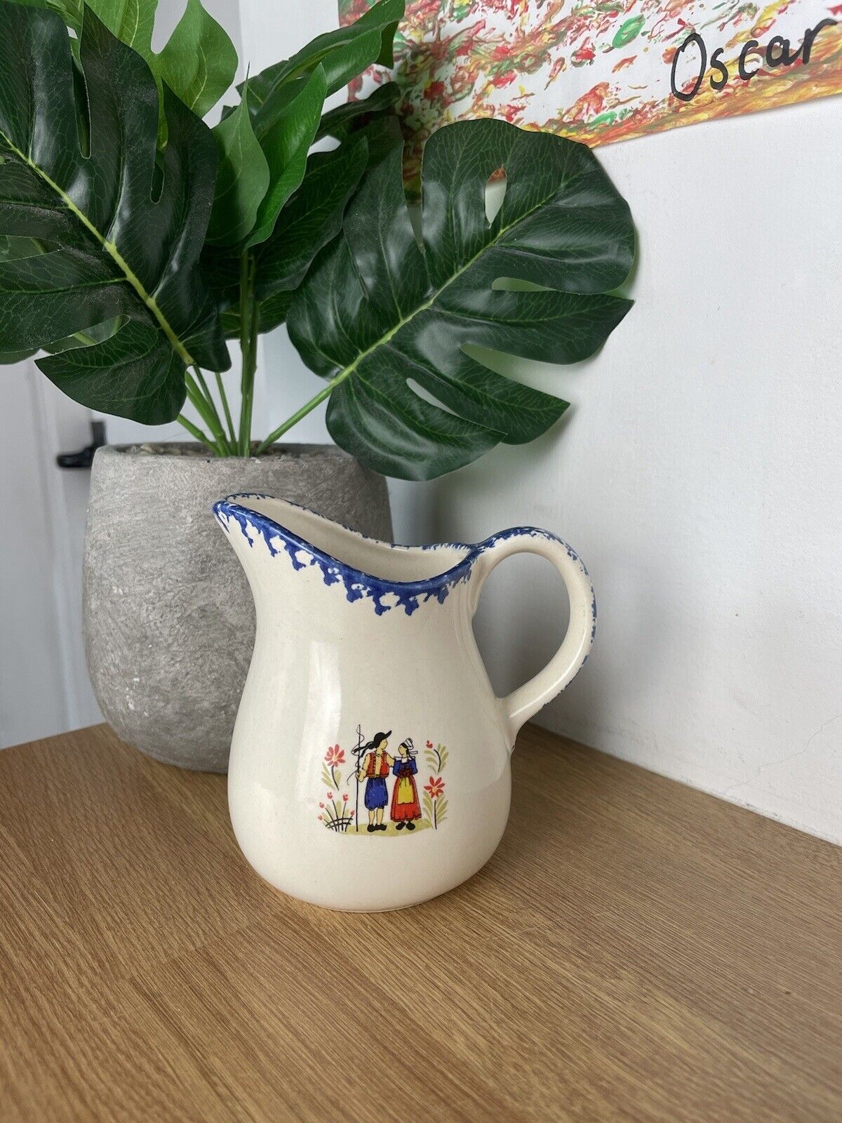 Vintage French Hand paint Printed Folk People Jug/Vase