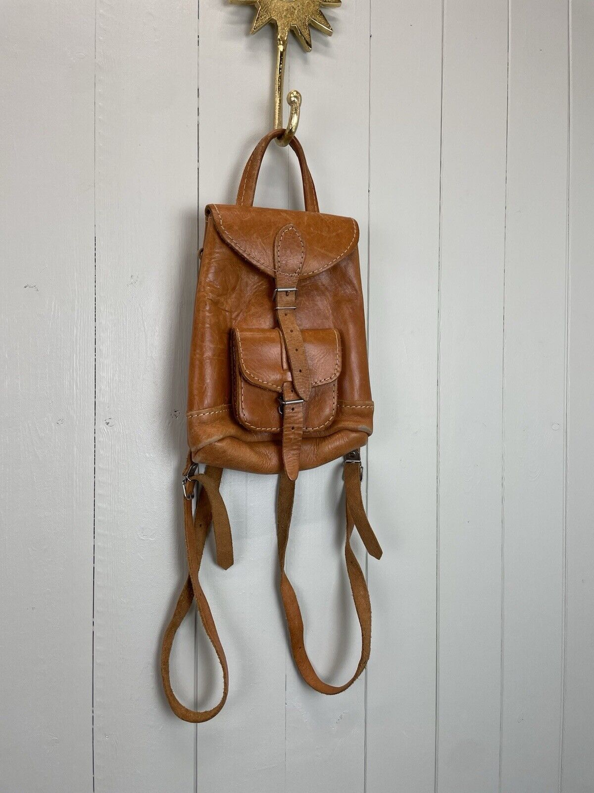 Vintage 90s Small Brown Leather Backpack