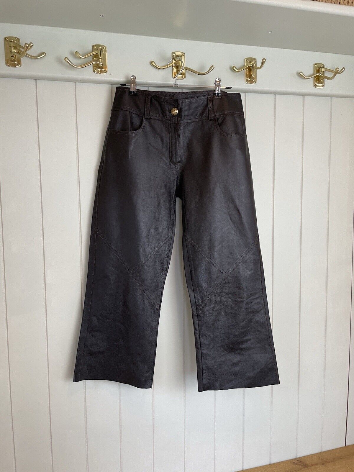 Vintage Size XS 6-8 Dark Brown Butter Soft Mid Waist Cropped Leather Trousers