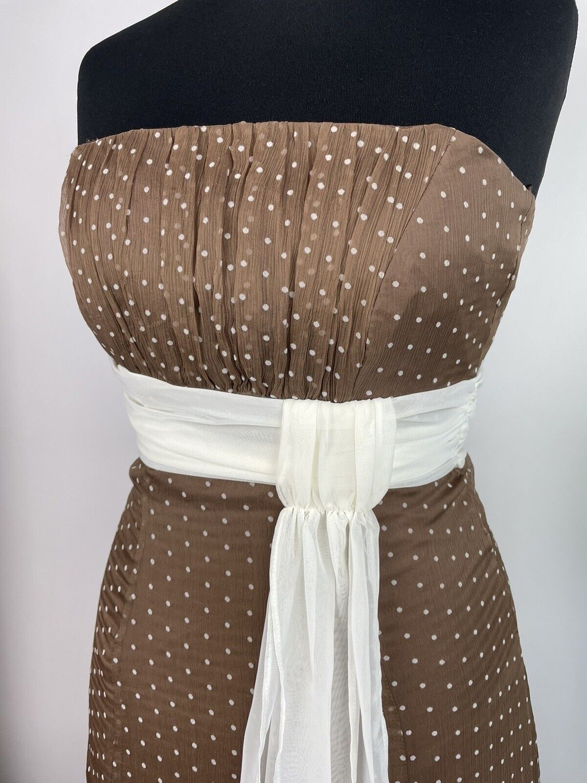 Vintage Size 8 Fits 6 8 Brown Polka Dot Strapless 100 Silk