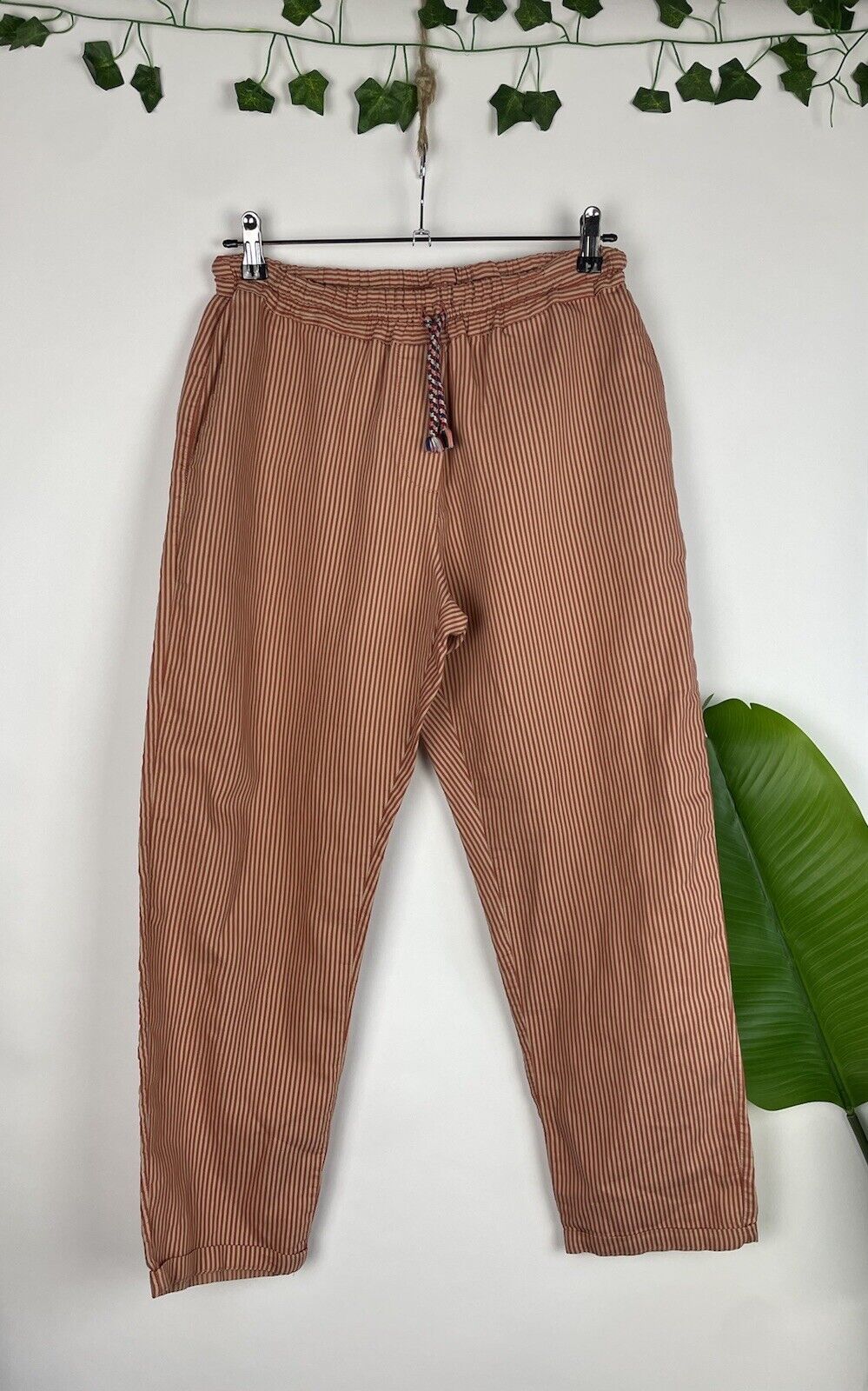 Size M 10-14 Orange Beige Striped High Waist Wide Leg Cotton Trouser Ottod’ame